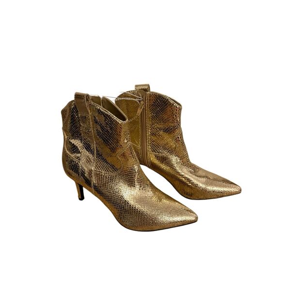 🟢Brand New Guess WGWirla Metallic Gold Closed Pointed Side Zip Ankle Boots 7 - Picture 3 of 12